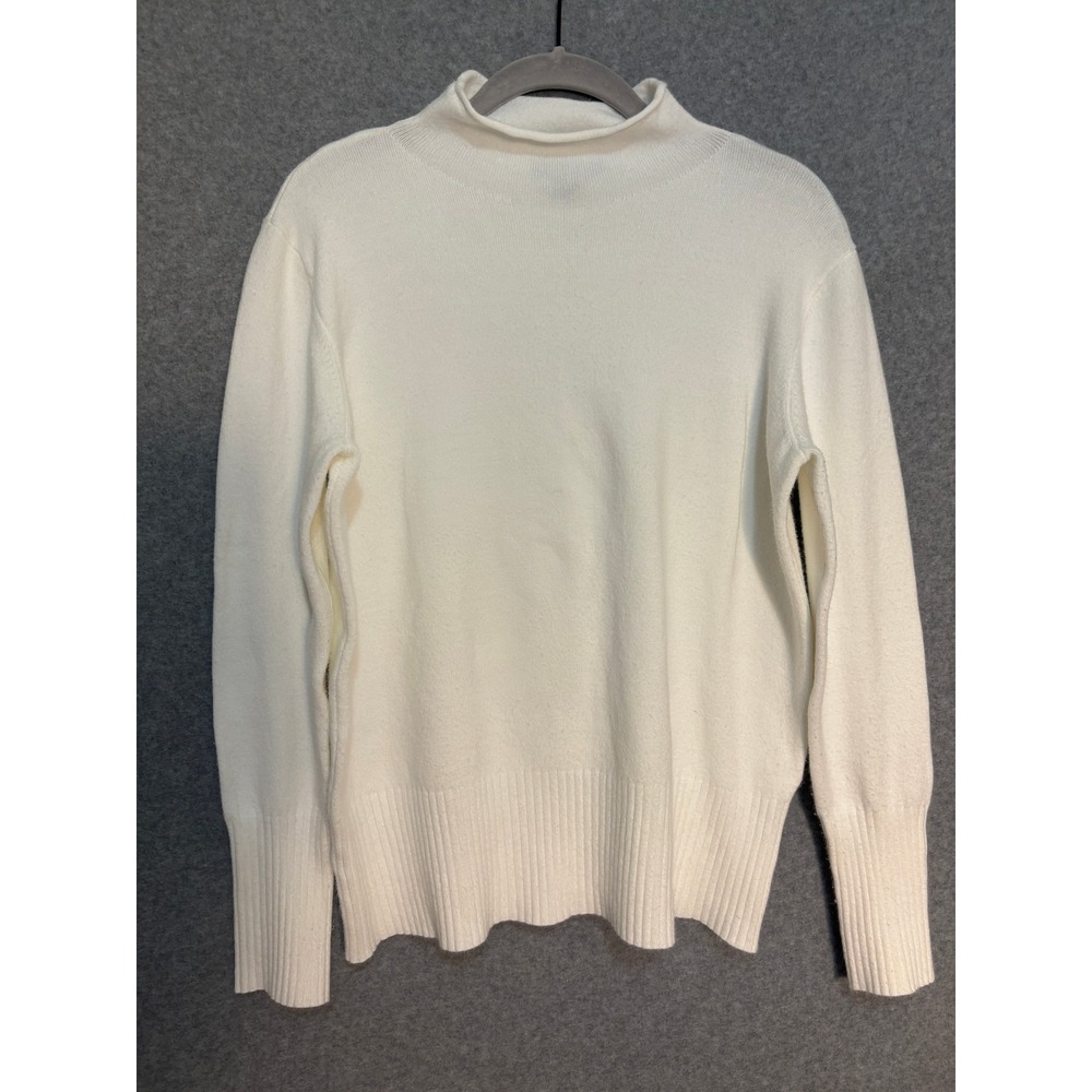 French Connection Cream Mock Neck Sweater Women XL Soft Minimalist Knit Capsule‎